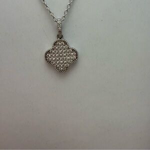 925 Sterling Silver Pave Clover Pendant Necklace in Silver